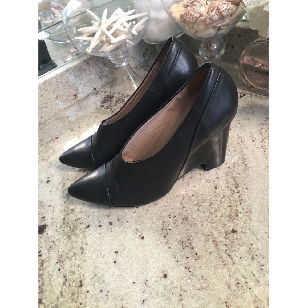 10 Crosby Derek Lam Black Leather Wedge Booties Pointed Toe Pumps 8